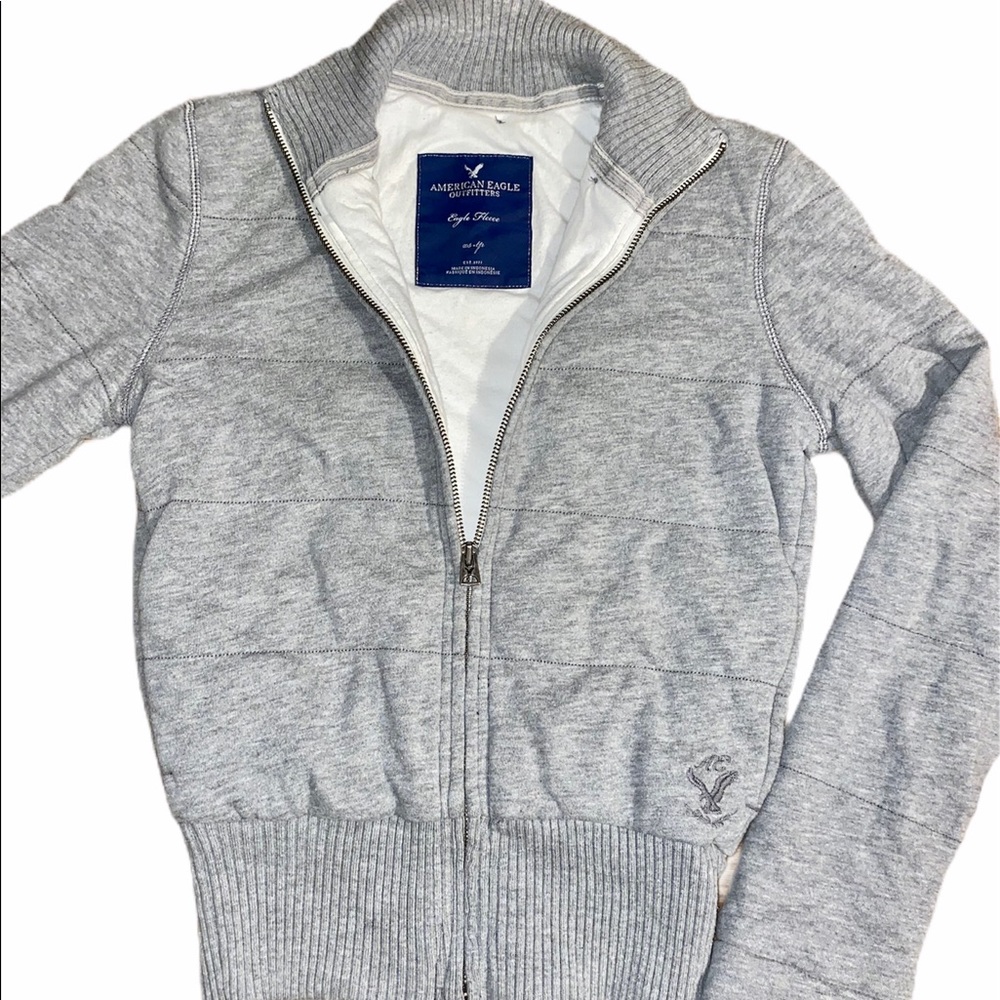 American Eagle bomber style grey jacket